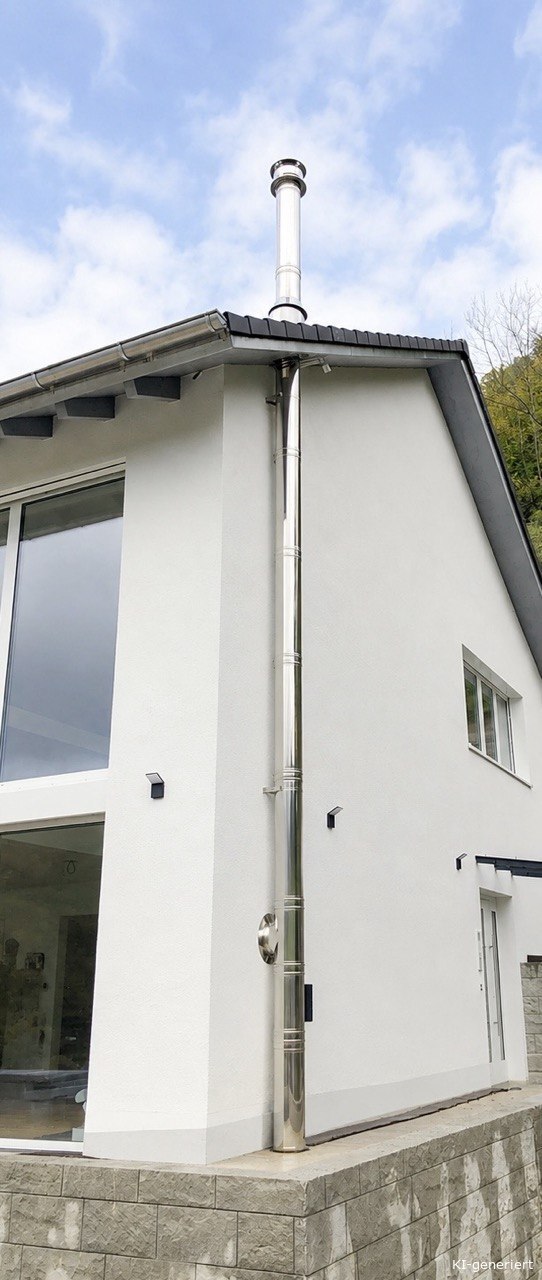 Edelstahlschornstein Außenmontage Neubau